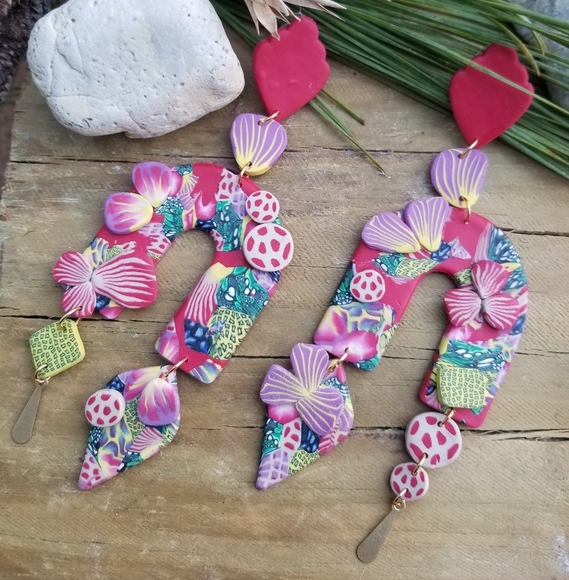 Handcrafted Polymer clay drop earrings - Picture 2 of 5